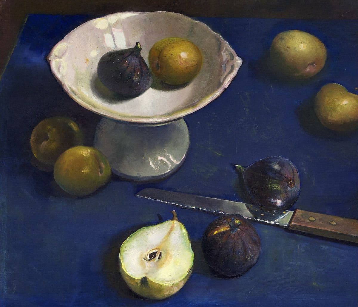 still life with blue background